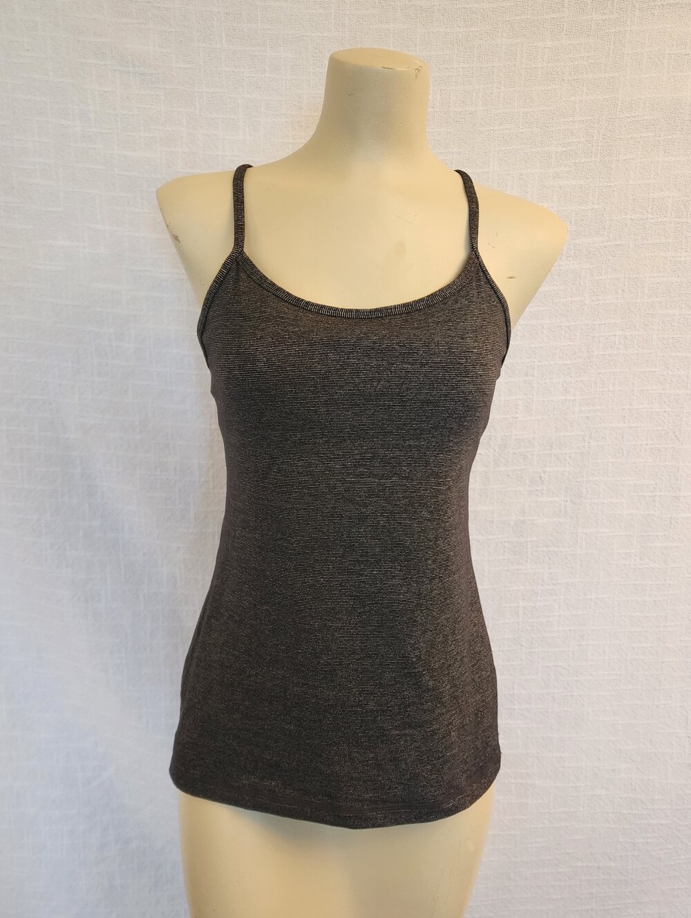 Lululemon Power Y Tank W Med (8)  Heathered Charcoal Built In Bra Shelf A457